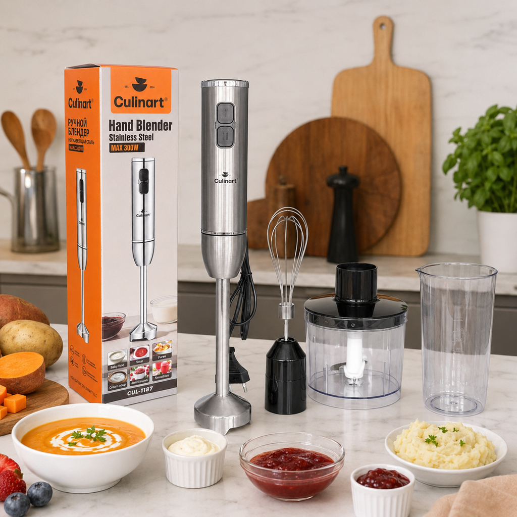 Culinart 4-in-1 Stainless Steel Immersion Hand Blender with Chopper & Whisk