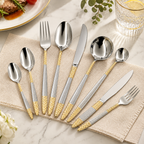 9-Piece Gold Accent Stainless Steel Cutlery Set Luxury Mirror Polished Flatware
