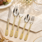 5-pieces Luxury Gold Embossed Handle Stainless Steel Cutlery Set