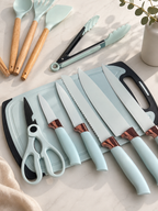 Silicone Kitchen Tool Collection with Wood Handles and Knife Set for Retail Supply