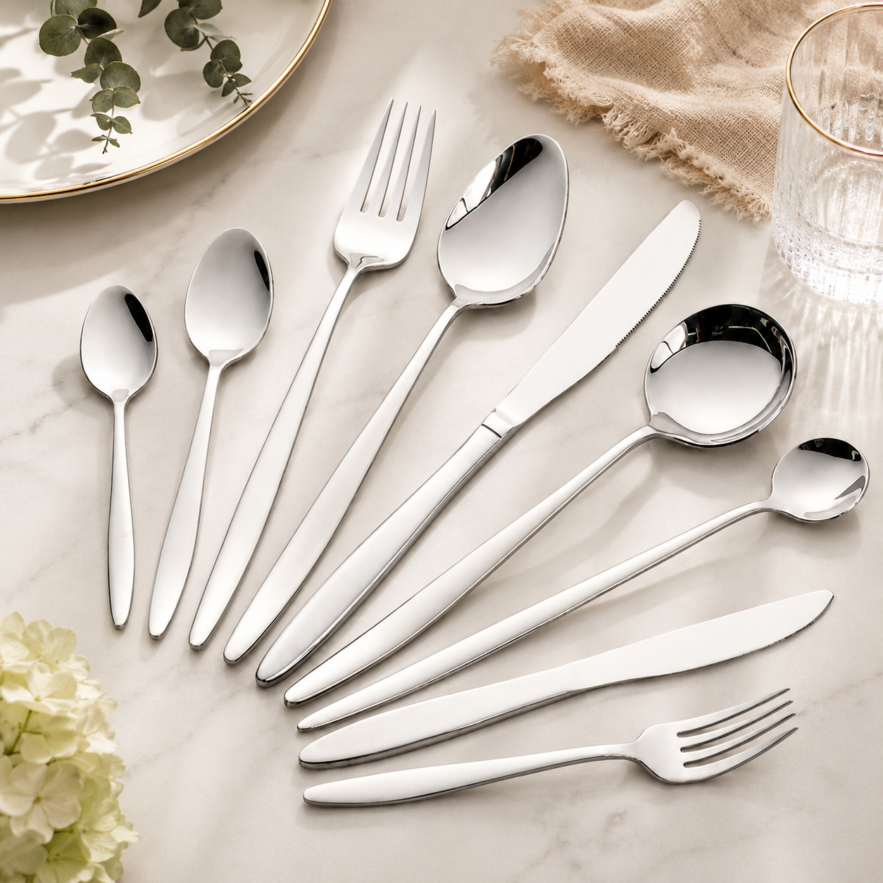 9-Piece Stainless Steel Cutlery Set Modern Minimalist Mirror Polished Flatware