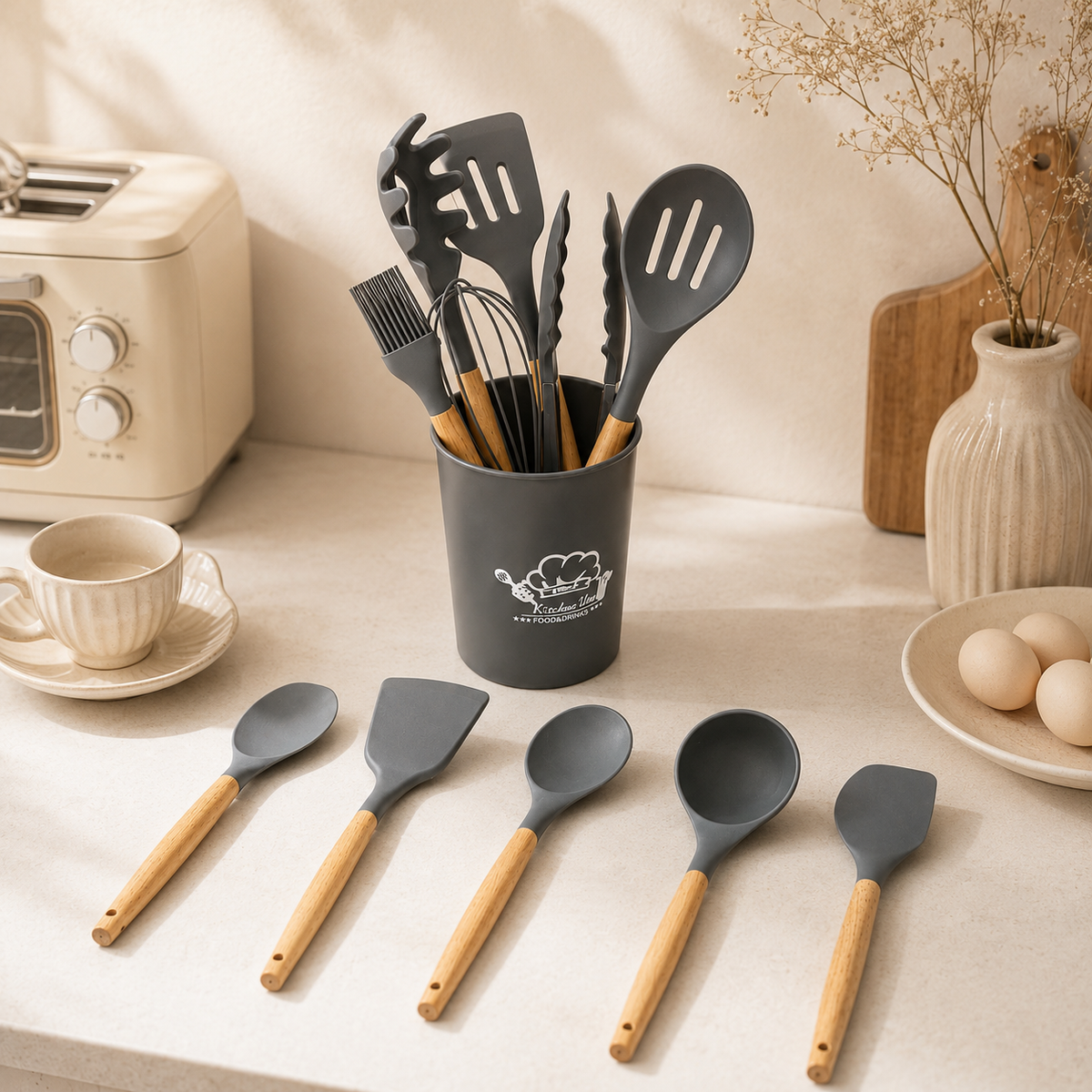 Grey Silicone Cooking Utensil Set for Retail and Wholesale Supply