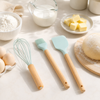 Silicone Kitchen Tool Collection with Wood Handles and Knife Set for Retail Supply