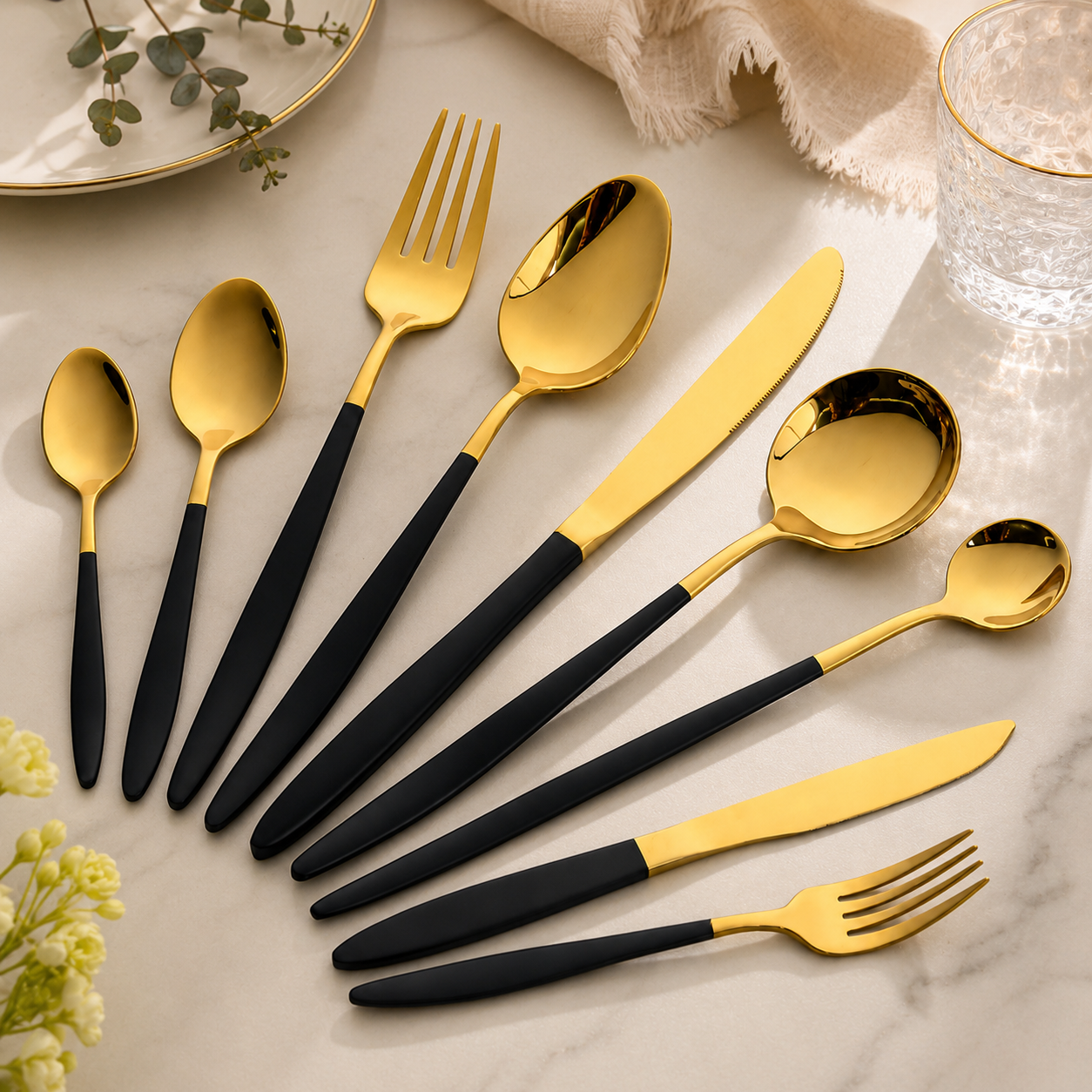 9-Piece Stainless Steel Cutlery Set Modern Minimalist Mirror Polished Flatware