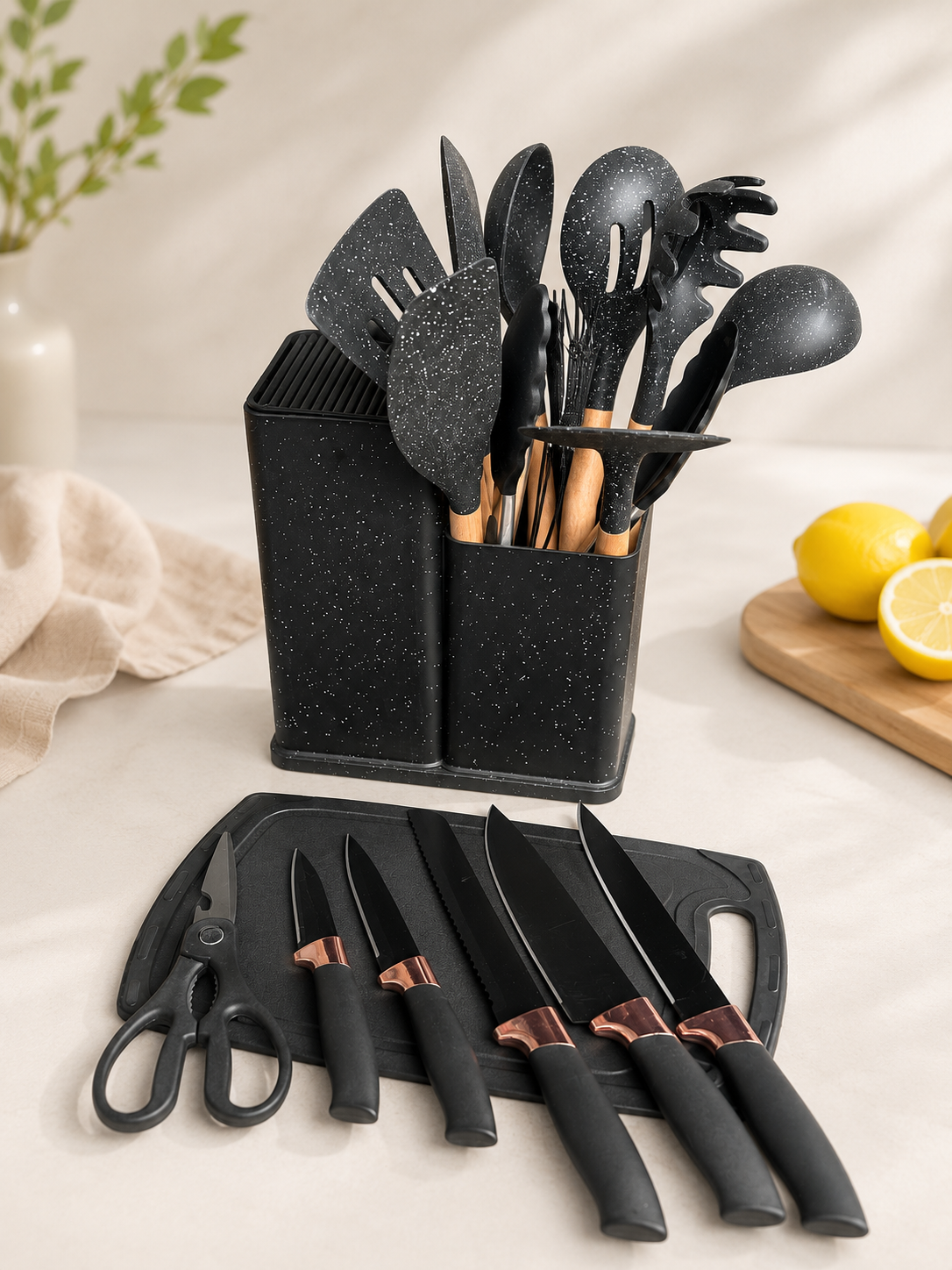 Premium Silicone Kitchen Utensil Set with Wooden Handle