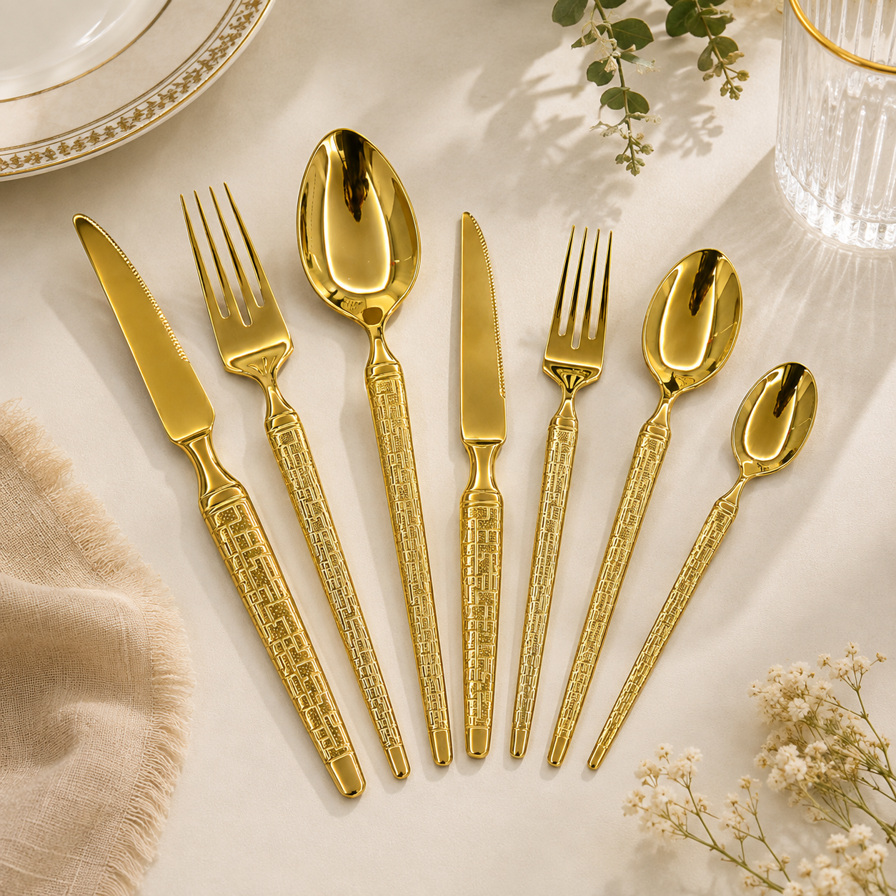 Luxury Gold Stainless Steel Cutlery Set Premium Mirror Polished