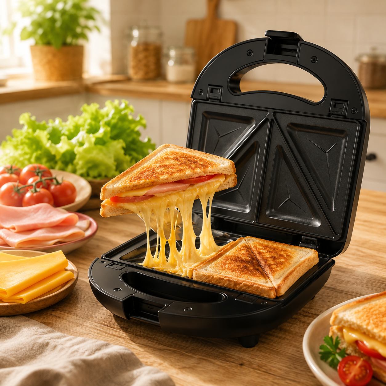 Sandwichera 3 en 1 con placas antiadherentes extraíbles
