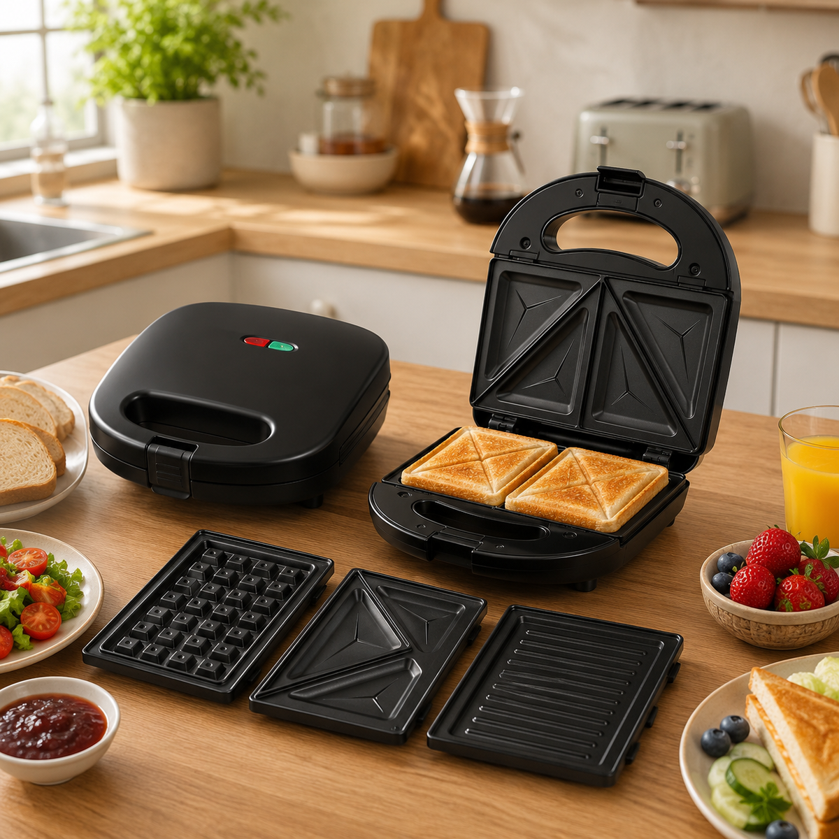 3-in-1 Sandwich Maker with Removable Non-Stick Plates