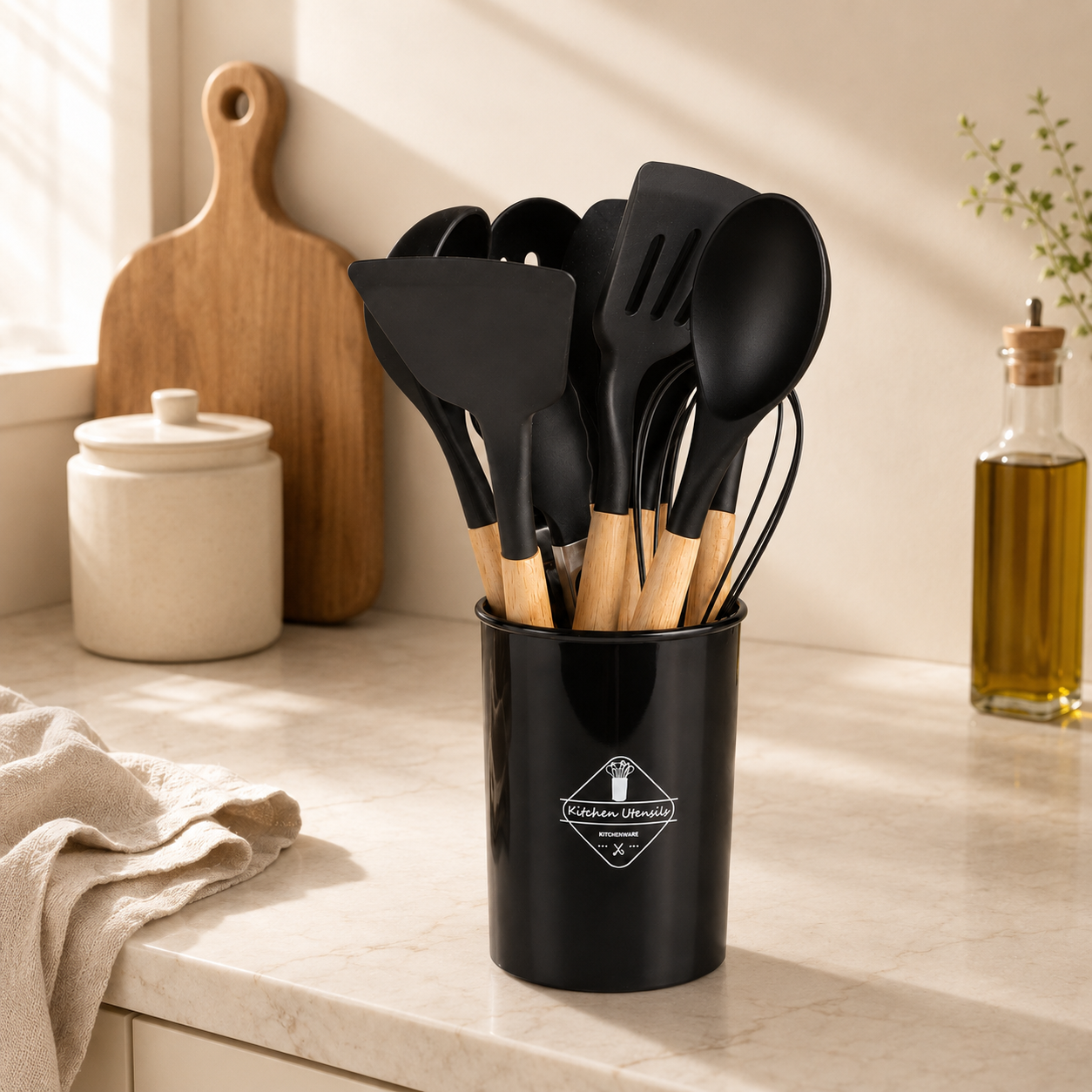11-Pieces Natural Wood Handle Silicone Cooking Utensil Set For Retail & Wholesale