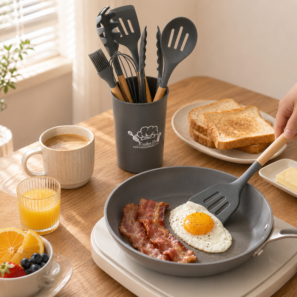 Grey Silicone Cooking Utensil Set for Retail and Wholesale Supply