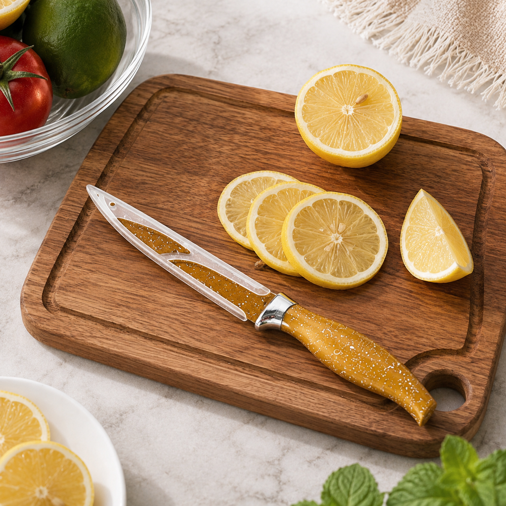 Speckled Stainless Steel Kitchen Knife with Protective Sheath