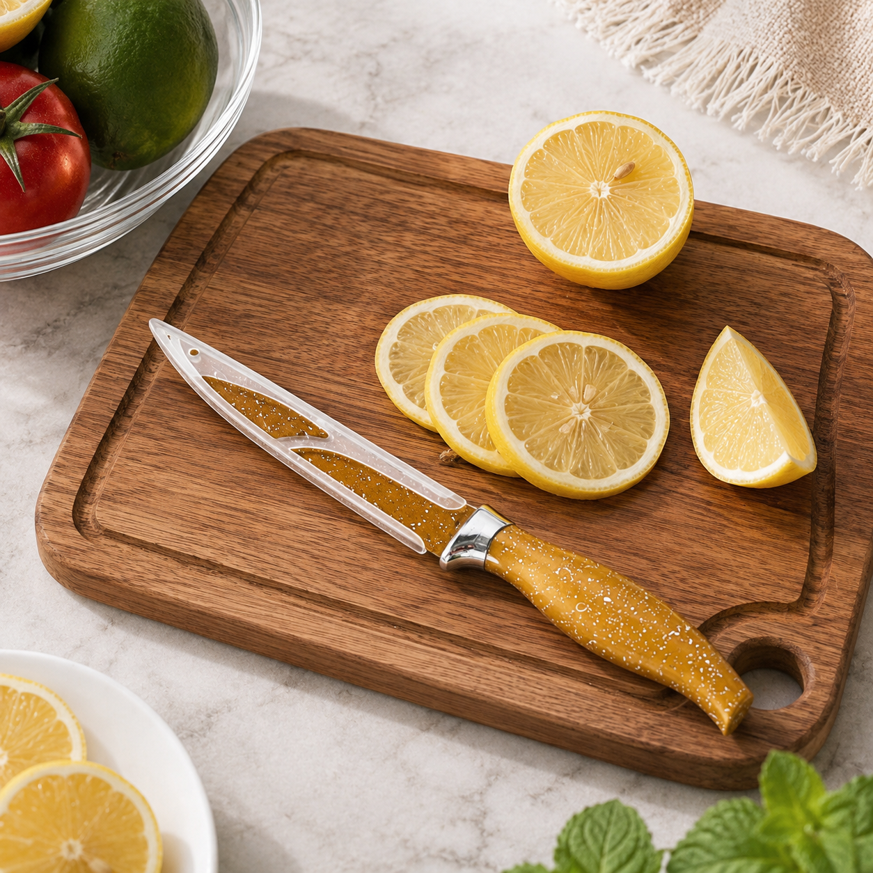 Speckled Stainless Steel Kitchen Knife with Protective Sheath