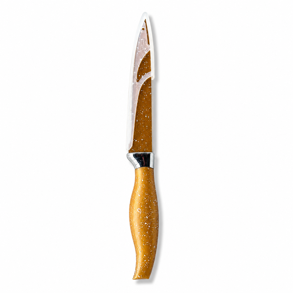 Speckled Stainless Steel Kitchen Knife with Protective Sheath