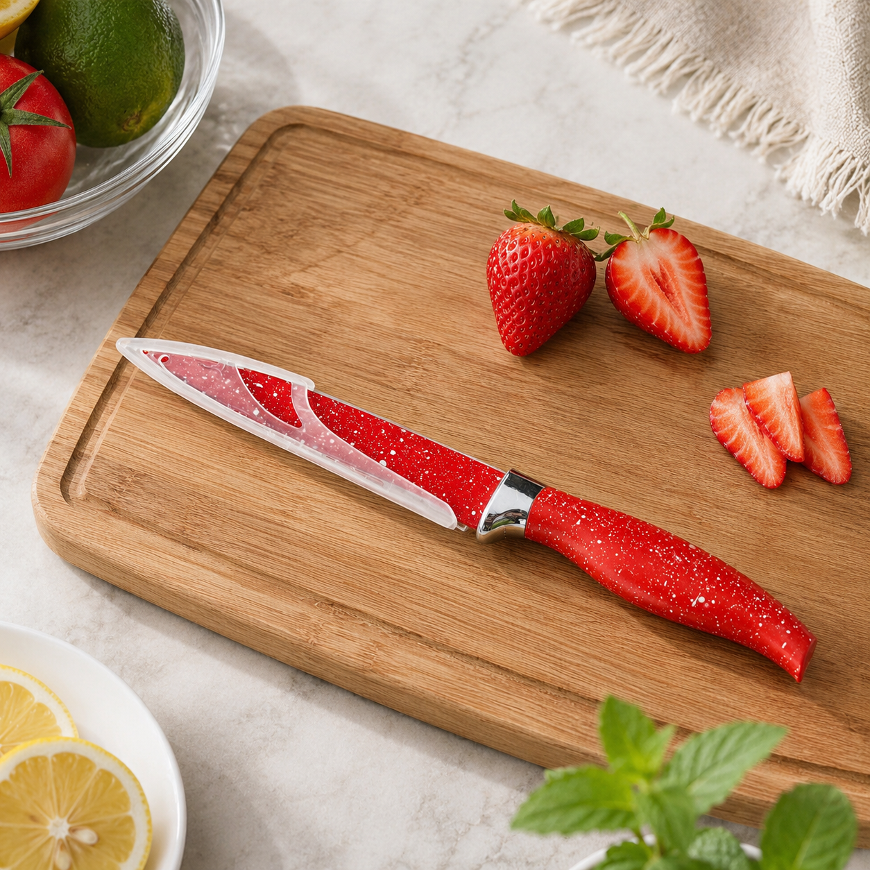 Speckled Stainless Steel Kitchen Knife with Protective Sheath