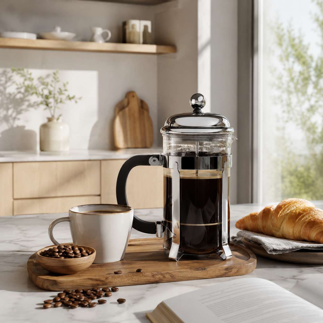 Stainless Steel Frame Glass French Press Coffee Maker with Fine Mesh Filter