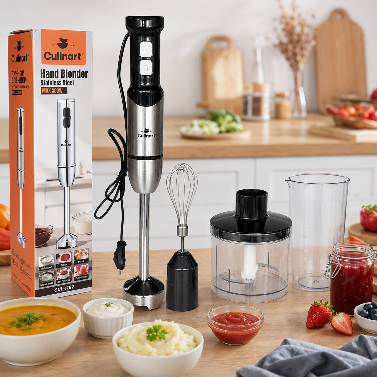 Culinart 300W Electric Hand Blender with Stainless Steel Shaft & Multi-Accessory Kitchen Set
